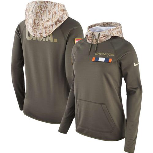 Women's Denver Broncos Nike Olive Salute to Service Performance Pullover Hoodie - Click Image to Close